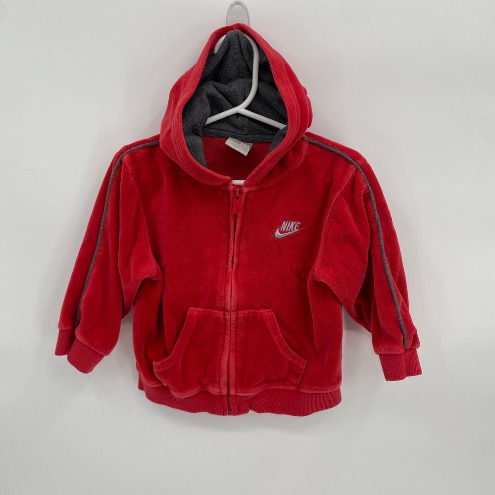 Nike kids Red Velvet Velour Track jacket Full Zip Hoodie Sweatshirt 24 mo